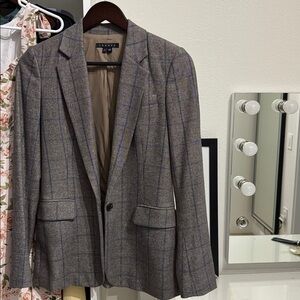 Theory Tan and Blue Checkered Blazer